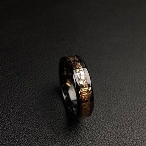 14k Solid Gold Band Black Zirconium Ring